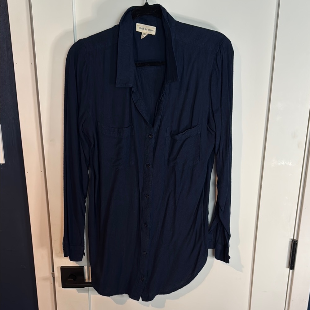 Anthropologie Cloth & Stone Blue Blouse Long Sleeve Relaxed Fit